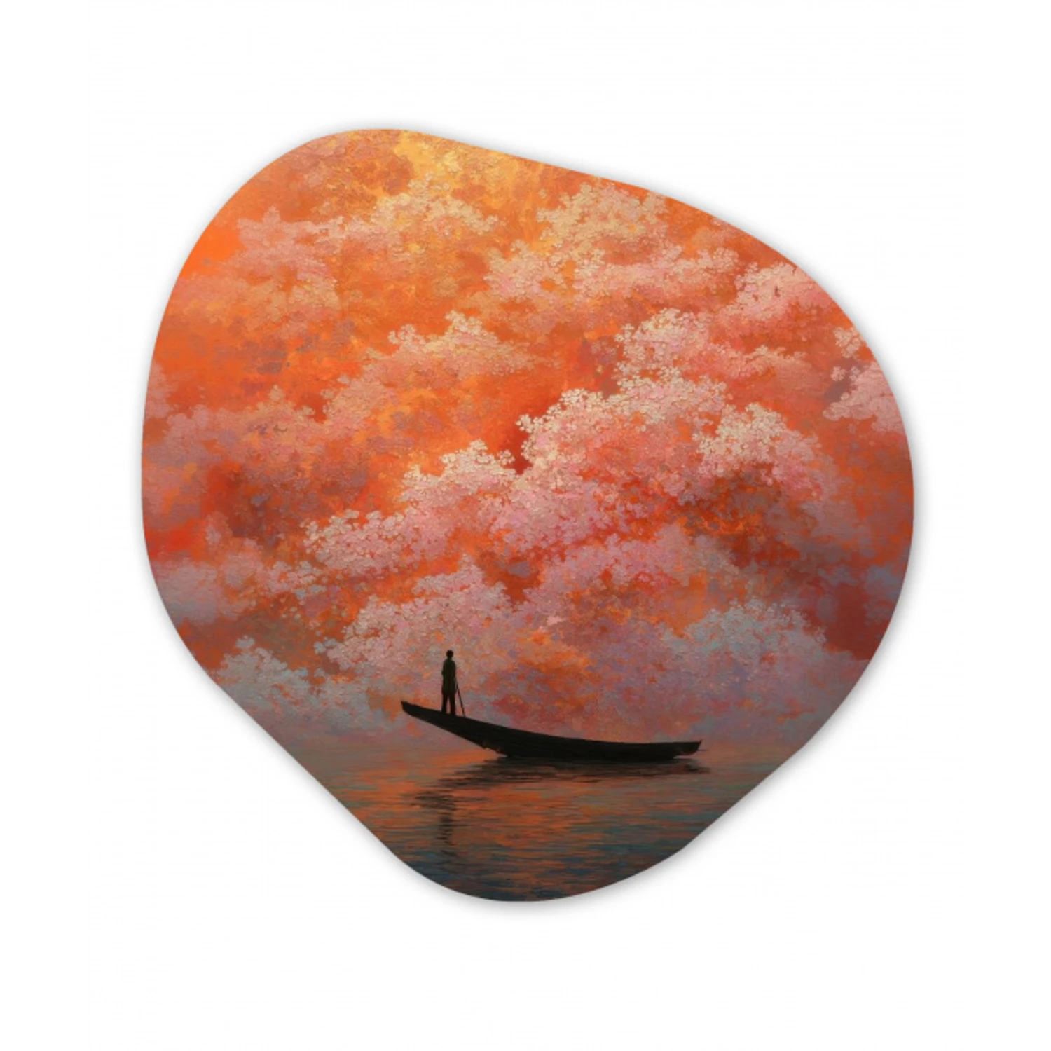 Zee - Boot - Wolken - Oranje Wandcirkel Organisch Aluminium middel -3d