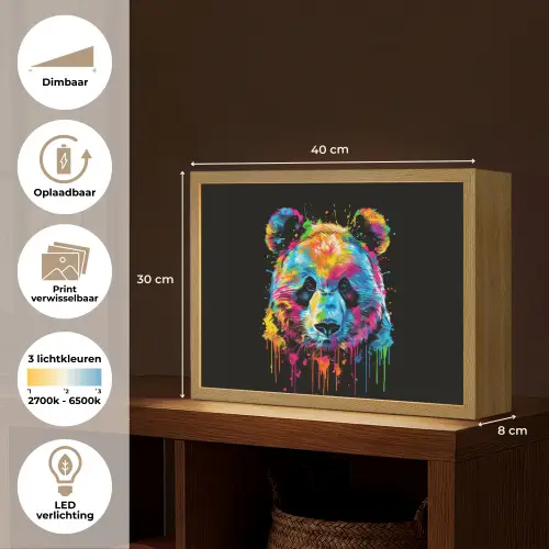 Panda - Dieren - Kleur - Verf - Zwart Light Box met batterij (Wandlamp kind) middel -USP_websiteoverzichtNL