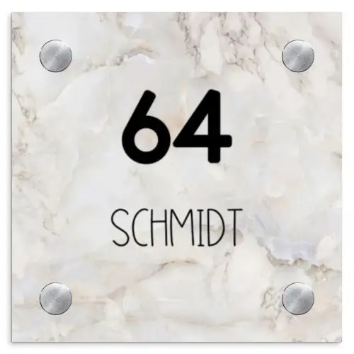 Beige marmer - Traditioneel Naambord Vierkant klein -3d