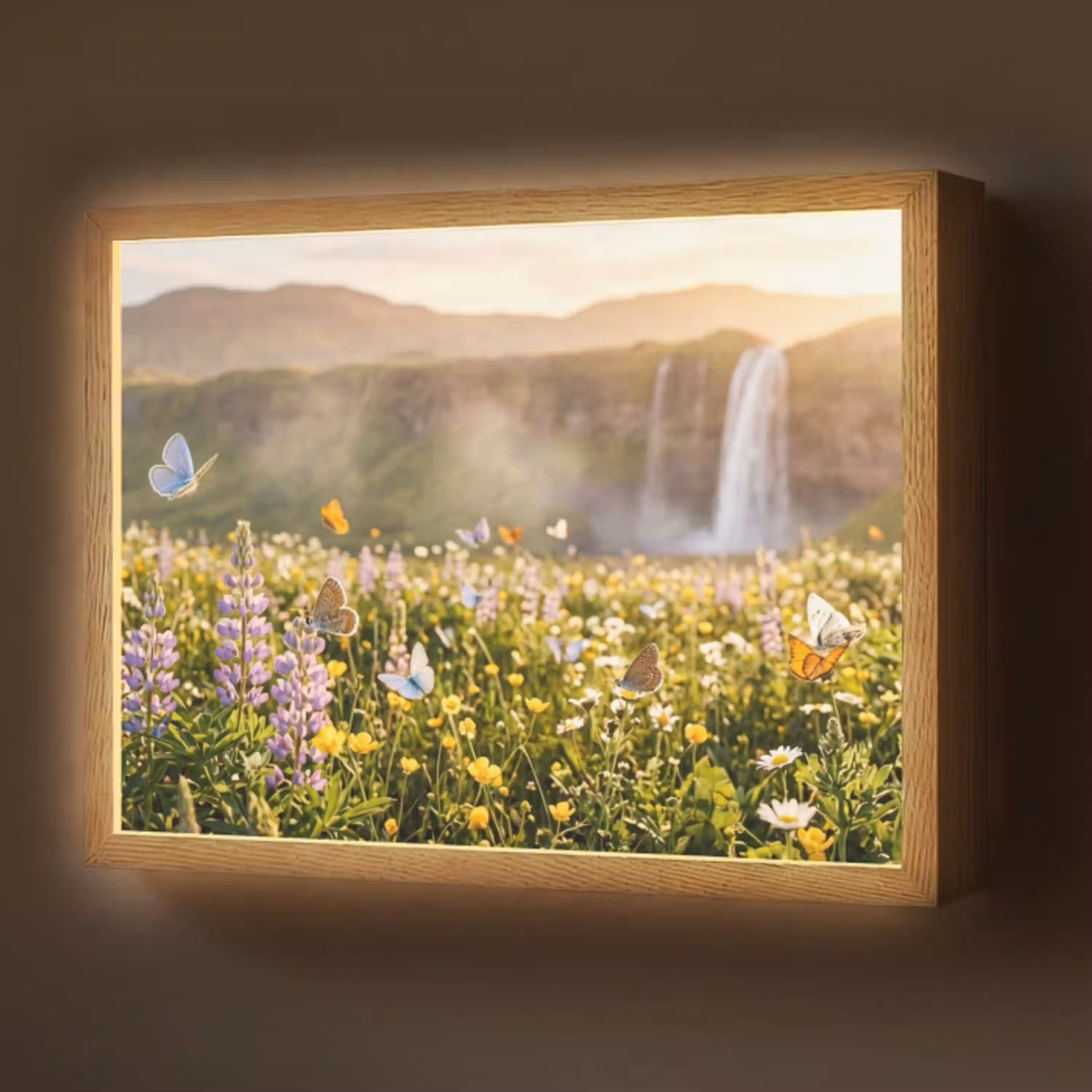 Vlinders - Waterval - Bloemenveld Light Box met batterij (Wandlamp) middel -z3d_website