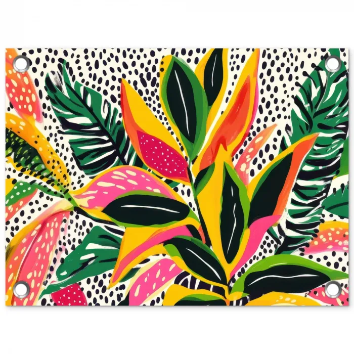 Tropisch - Bladeren - Zwart - wit tuinposter los doek klein -3d