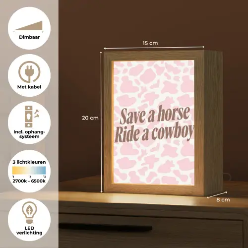 Koeienprint - Roze - Cowboy - Horse Light Box met kabel (Tafellamp) klein -USP_NL