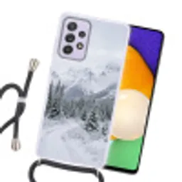 Weg - Bergen - Sneeuw - Naaldbos - Avontuurlijk Hoesje Samsung Galaxy A52 5G met koord klein -sfeer1