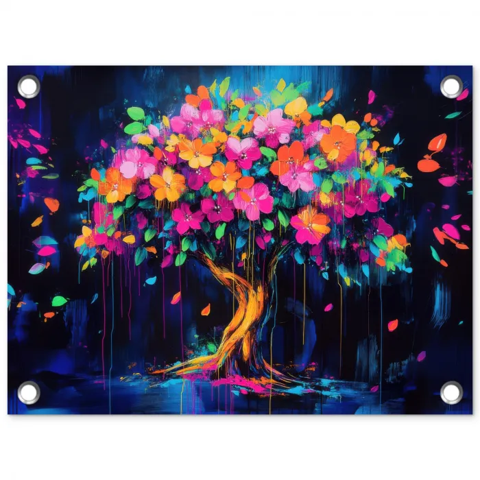 Boom - Bloemen - Magisch - Gekleurde tuinposter los doek klein -3d