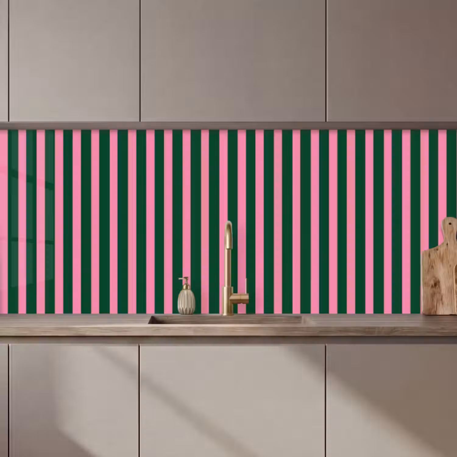 Küchenrückwand - Vertikale Streifen - Grün - Rosa