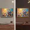 Uil - Bloemen - Kunst - Zonsondergang Light Box met batterij (Wandlamp) middel -sfeer3