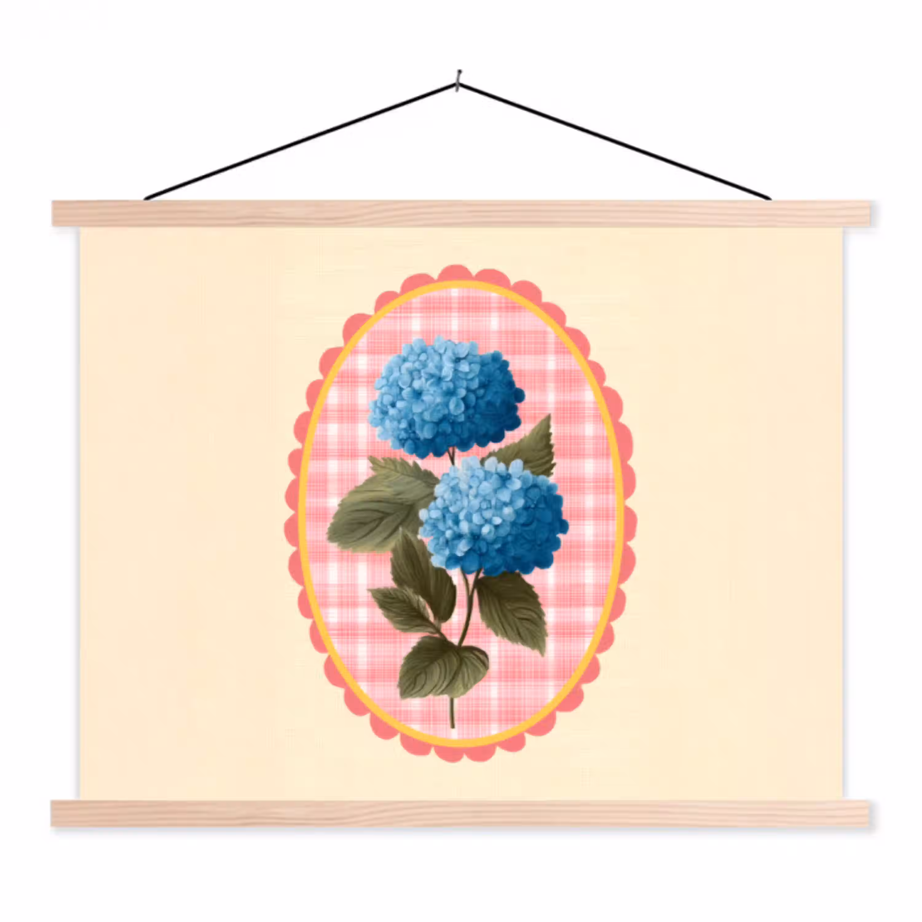 Bloemen - Blauw - Lijst - Bladeren textielposter latten blank klein -3d
