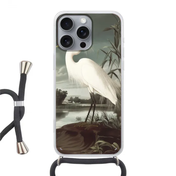 Reiger - Planten - Wolken - Wit Hoesje iPhone 16 Pro Max met koord klein -3d