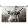 Schotse hooglander - Koe - Dieren - Zwart - Wit Wandkleed katoen klein -zz3d