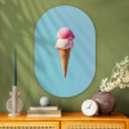 Bolletjes - Schepijs - Hoorntje - Blauw Wandcirkel Ovaal Glas middel -sfeer2