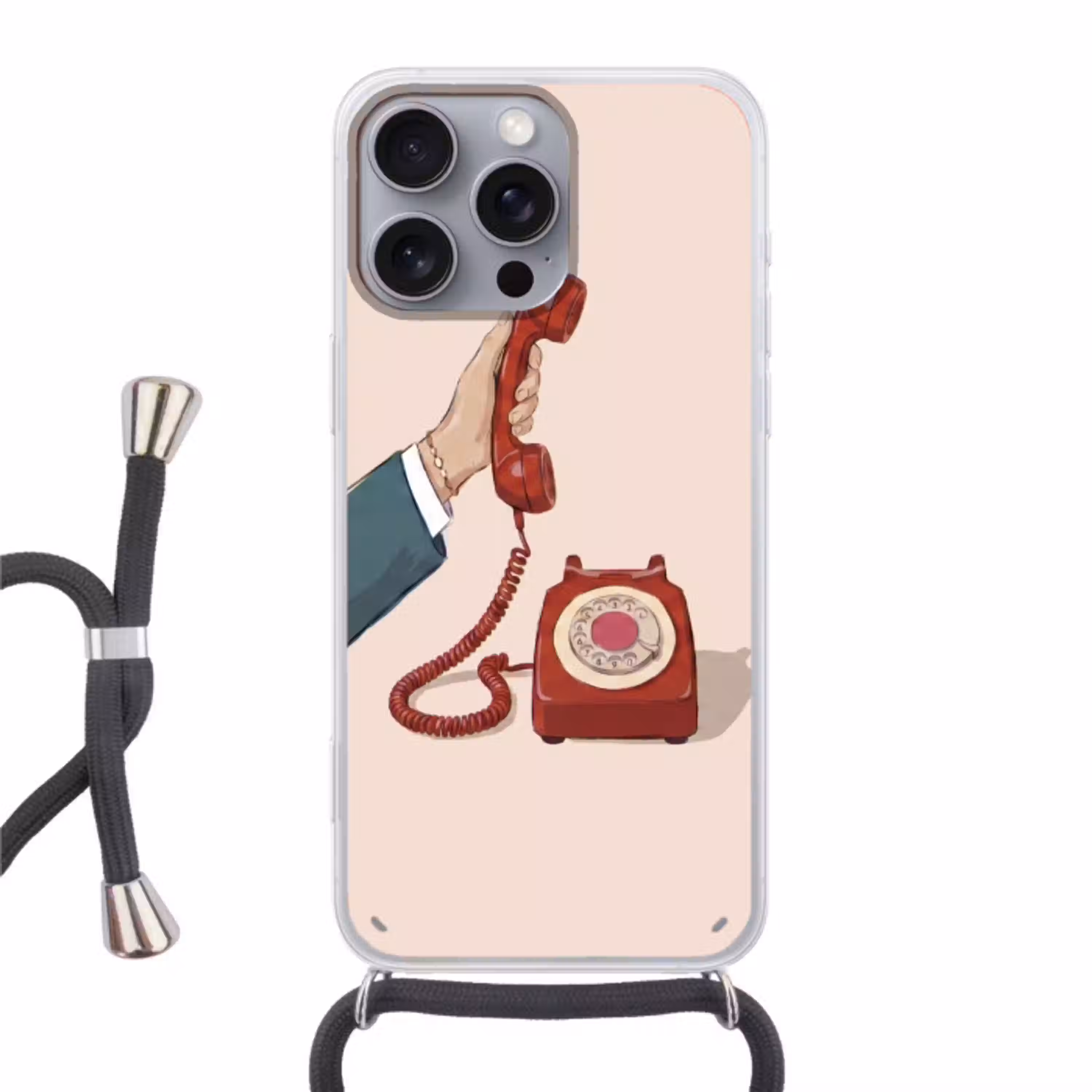 Telefoon - Hand - Vintage - Communicatie - Rood Hoesje iPhone 16 Pro Max met koord klein -3d