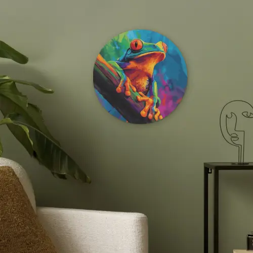 Kikker - Felgekleurd - Tak - Regenboog Akoestische PET Vilt - Rond klein -sfeer2