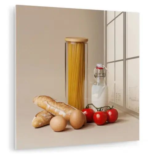 Spaghetti - Melk - Tomaten - Eieren - Brood plexiglas 5mm klein -zzzproduct_nieuw