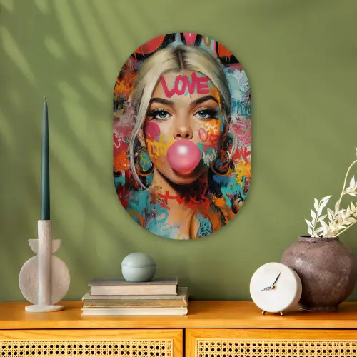 Vrouw - Kauwgom - Graffiti - Love Wandcirkel Ovaal Forex klein -sfeer2