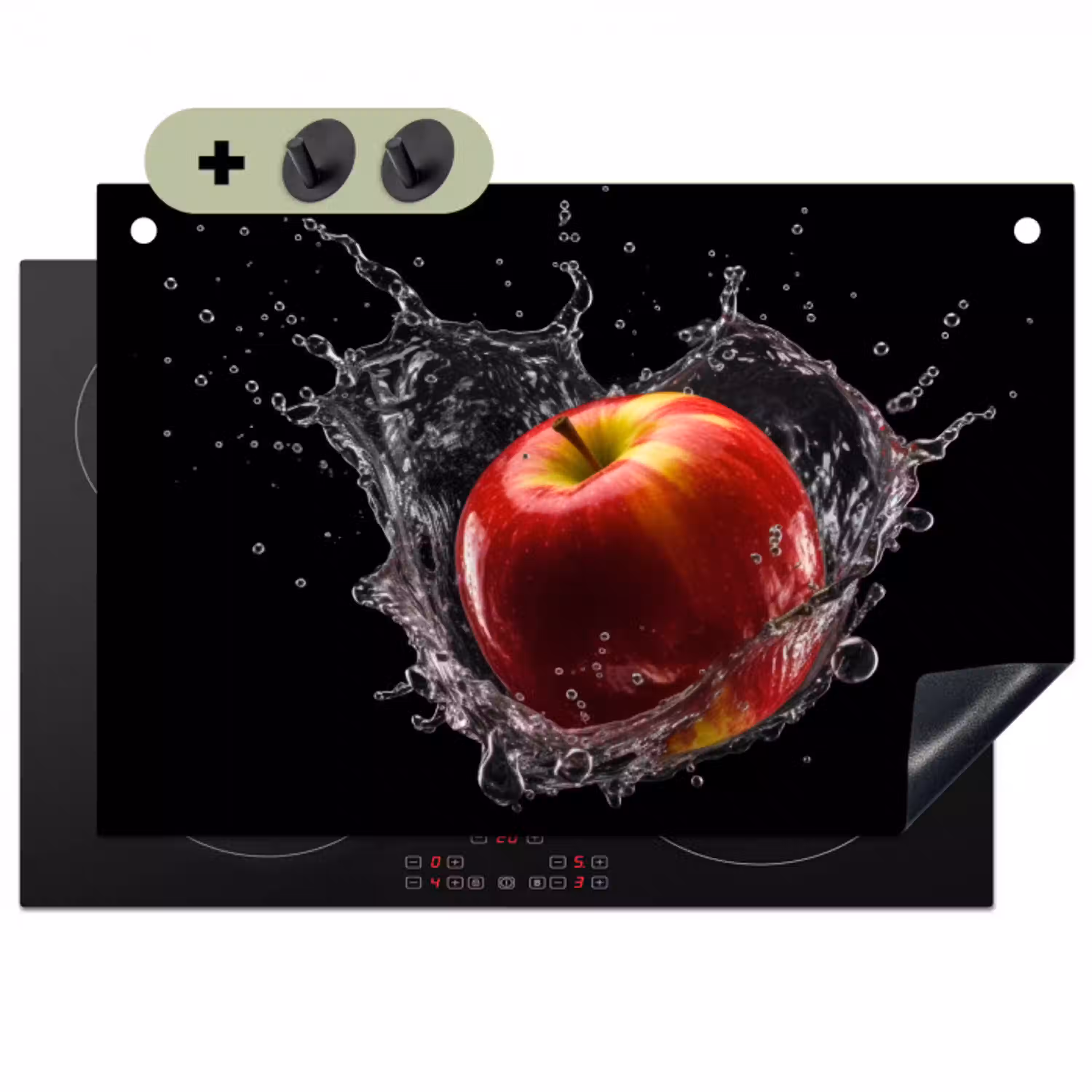 Appel - Rood - Water - Zwart - Fruit Inductie beschemer met haakjes klein -3d
