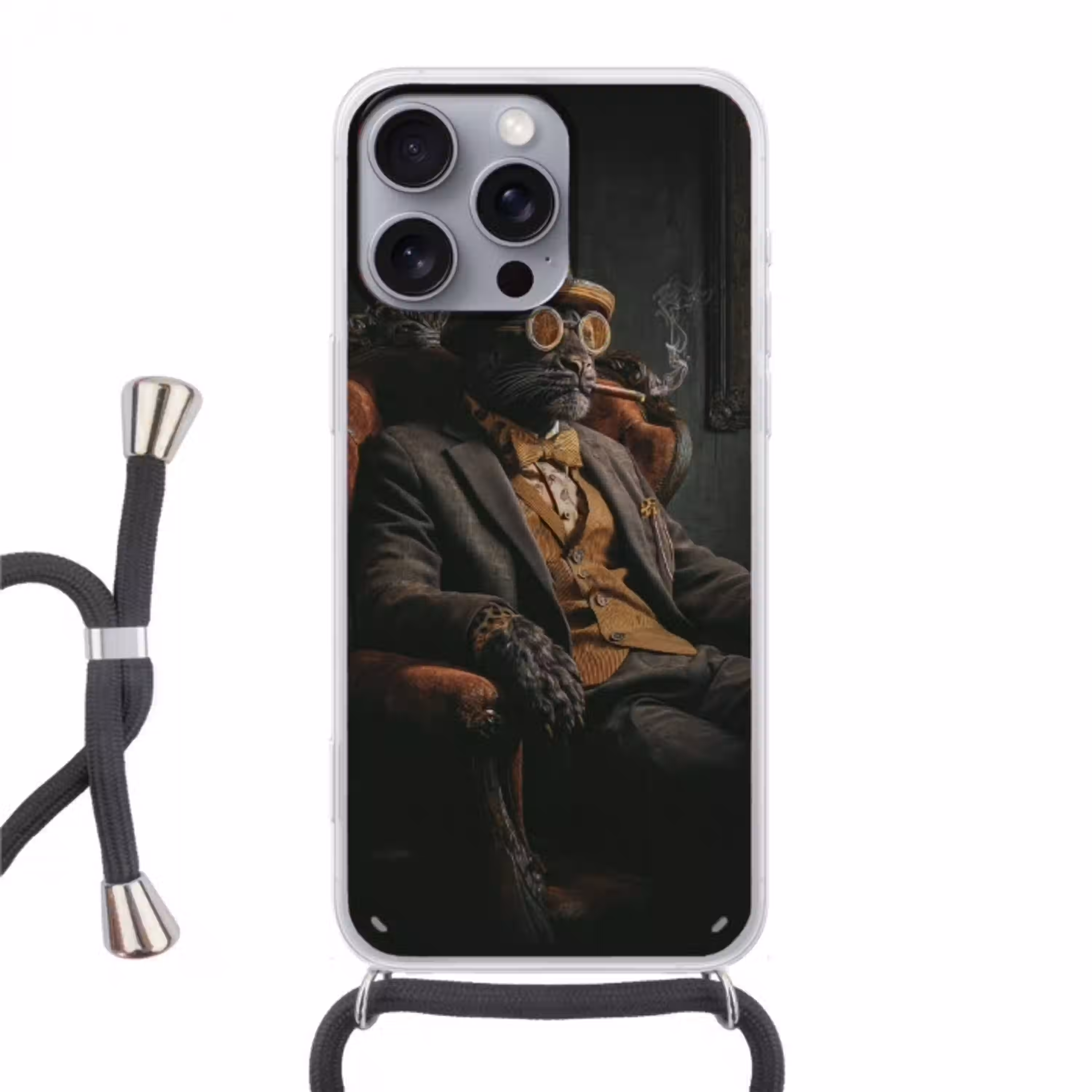 Kat - Pak - Oranje - Sigaar Hoesje iPhone 16 Pro Max met koord klein -3d
