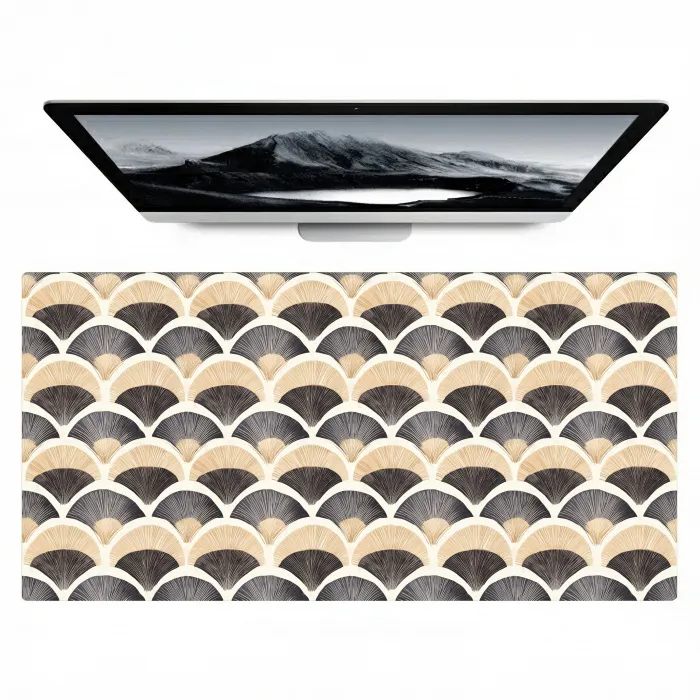 Waaier - Patroon - Zwart - Beige Muismat XXL klein 681 -zzz3d