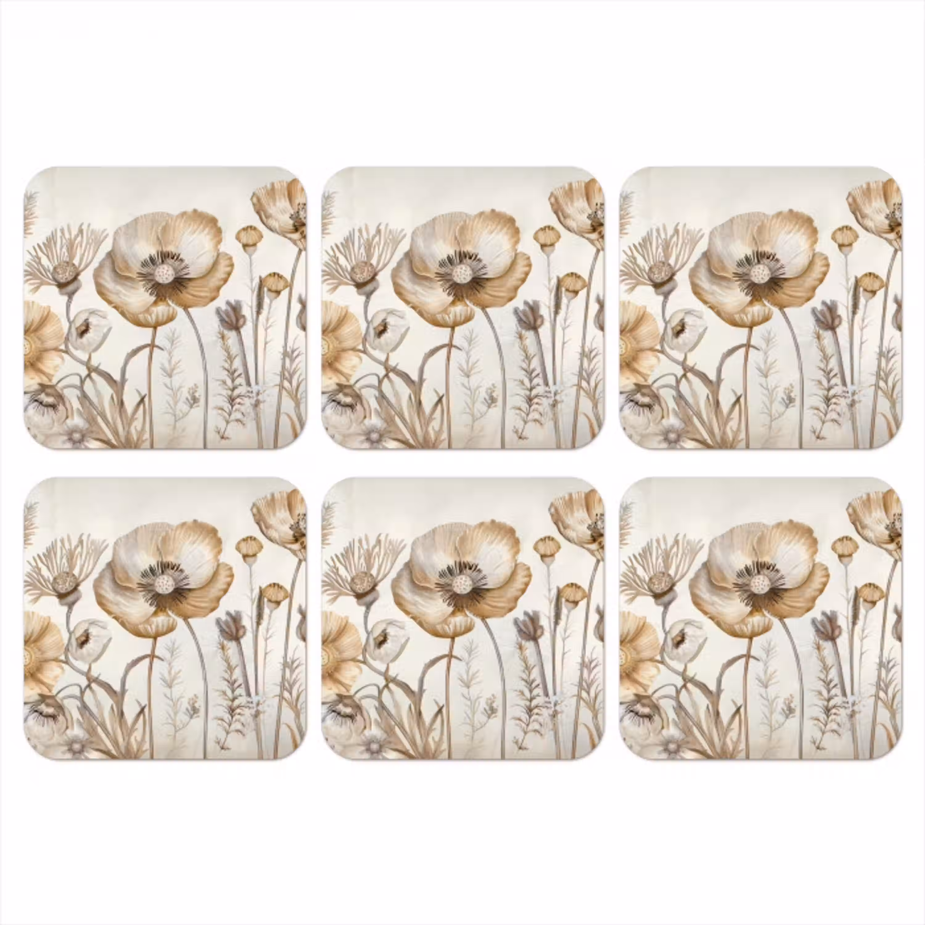 Bloemen - Beige - Natuur - Illustratie onderzetter kurk middel -3d