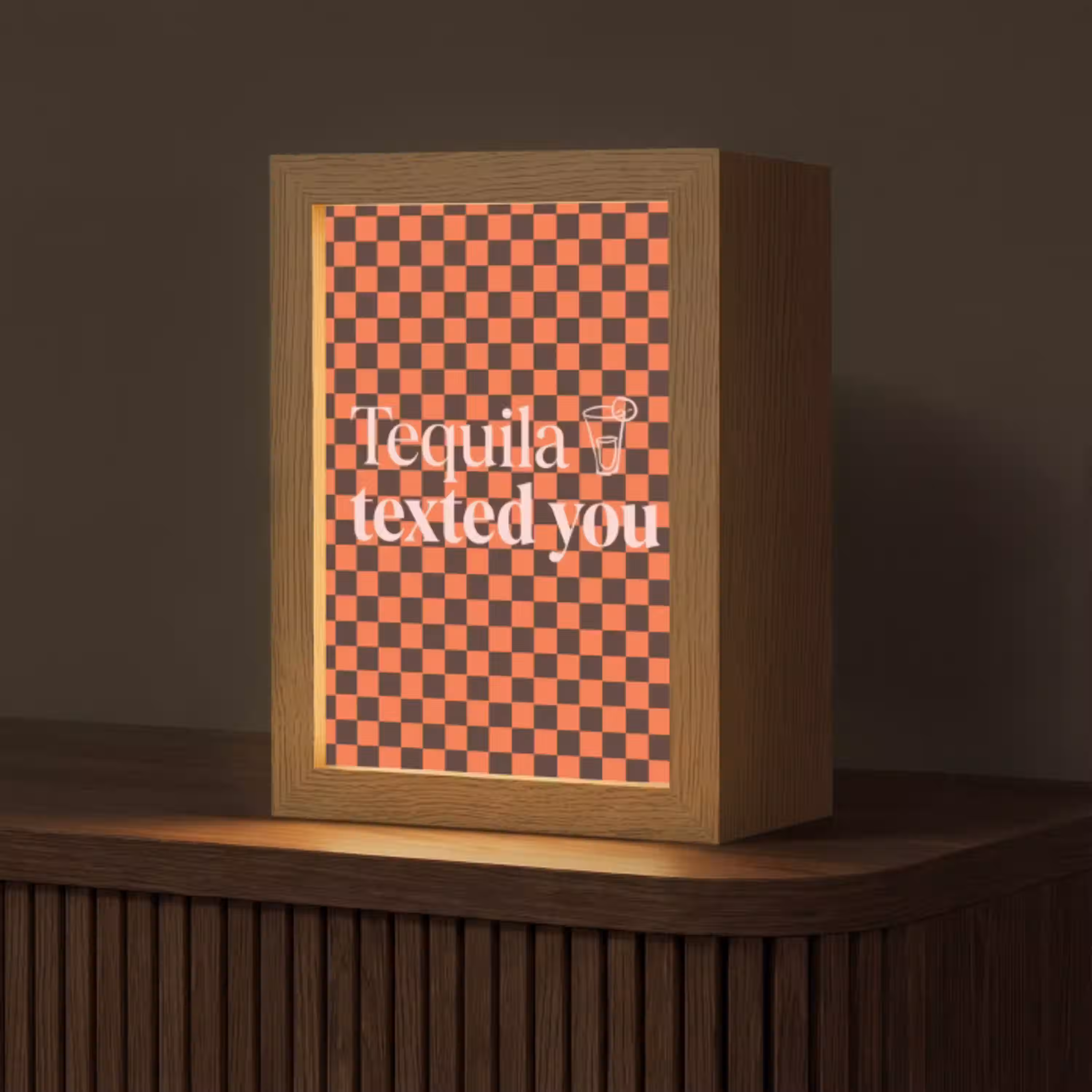Tequila texted you - Glas - Vierkanten - Oranje Light Box met kabel (Tafellamp) klein -z3d_website