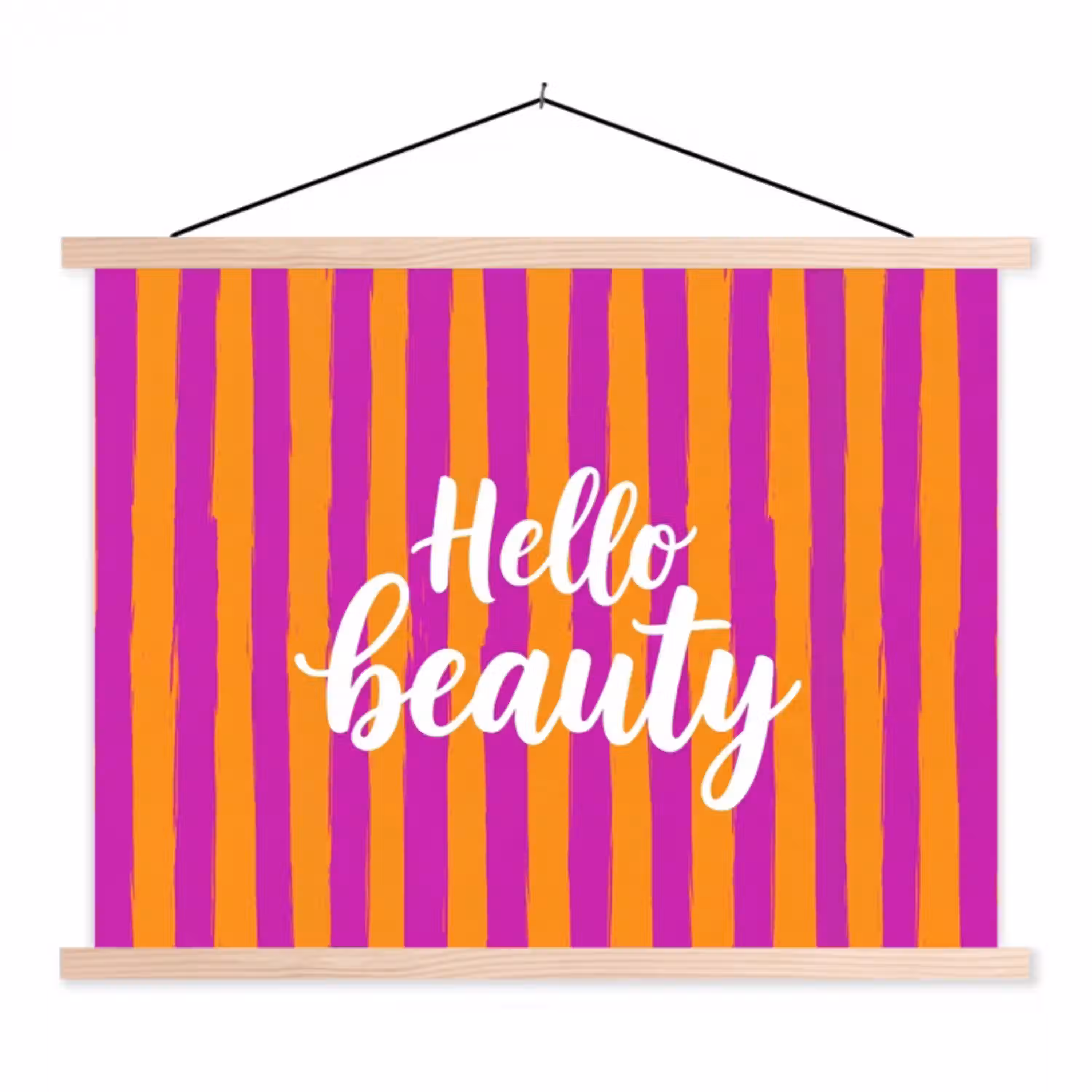 Modern - Hello - Oranje textielposter latten blank klein -3d