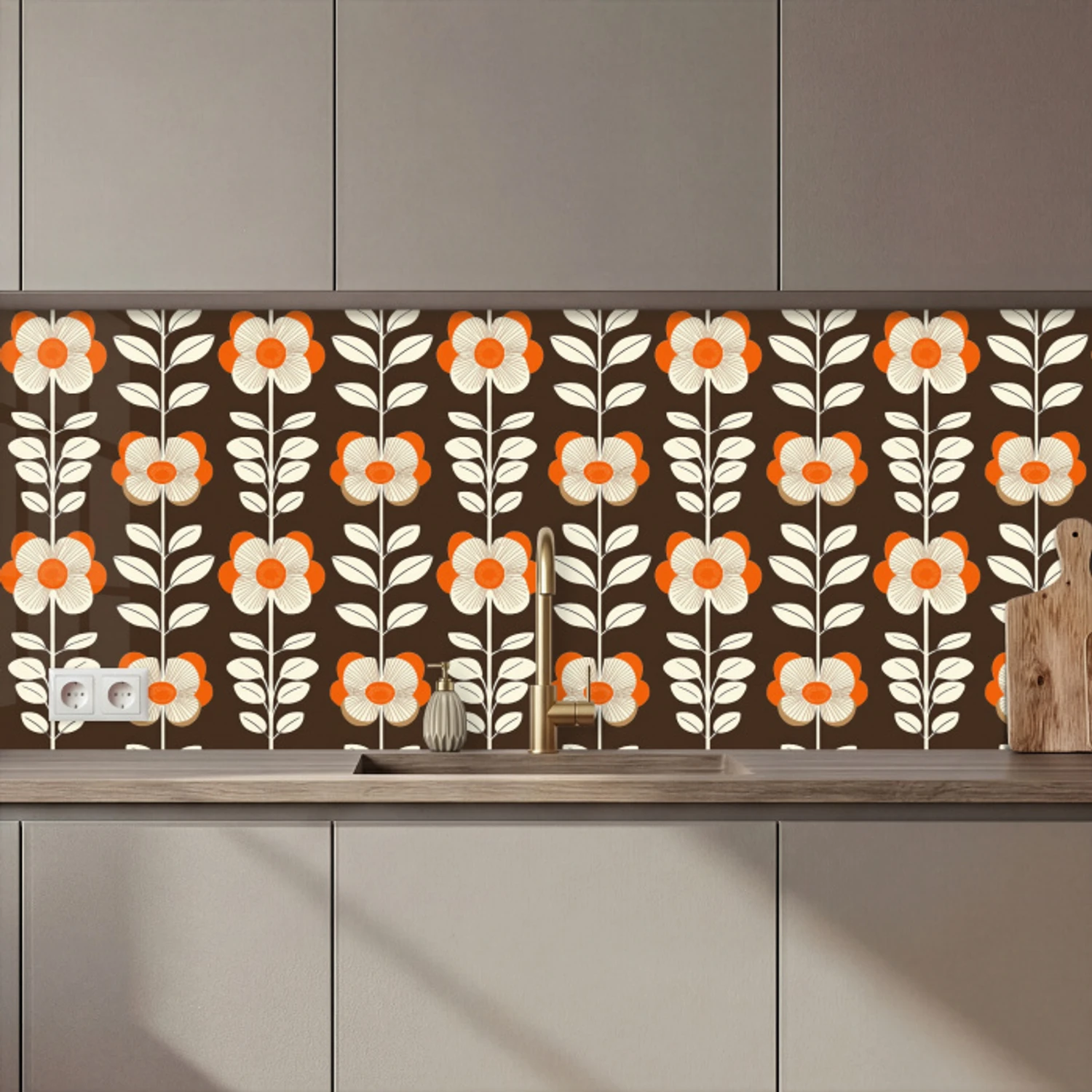 Bloemen - Retro - Bruin keuken achterwand 2 middel 871 zz_3dshopping