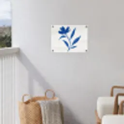 Bloem - Blaadjes - Minimalistisch - Blauw tuinposter los doek klein -sfeer8