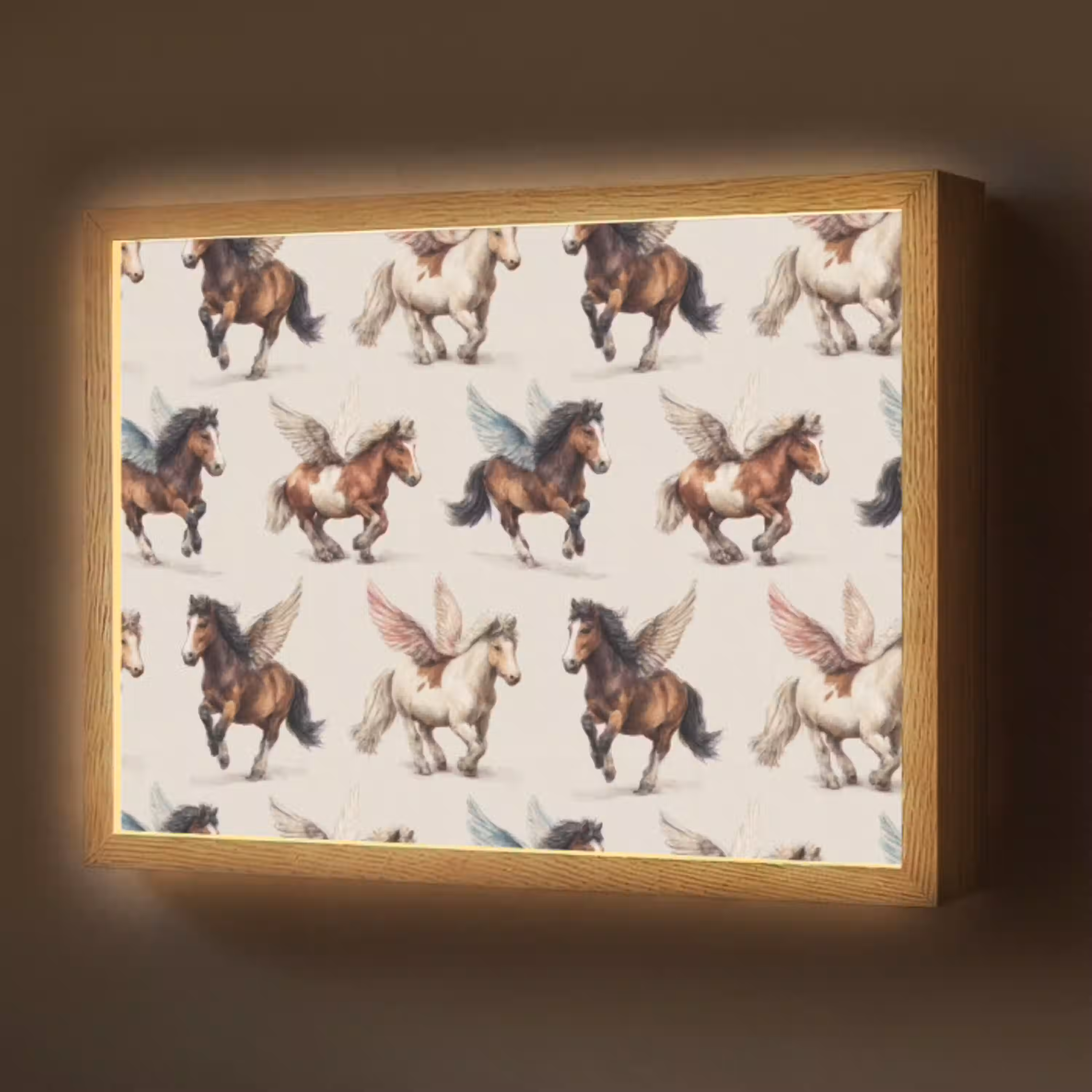Paarden - Vleugels - Kleurrijk Light Box met batterij (Wandlamp) middel 907 -z3d_website
