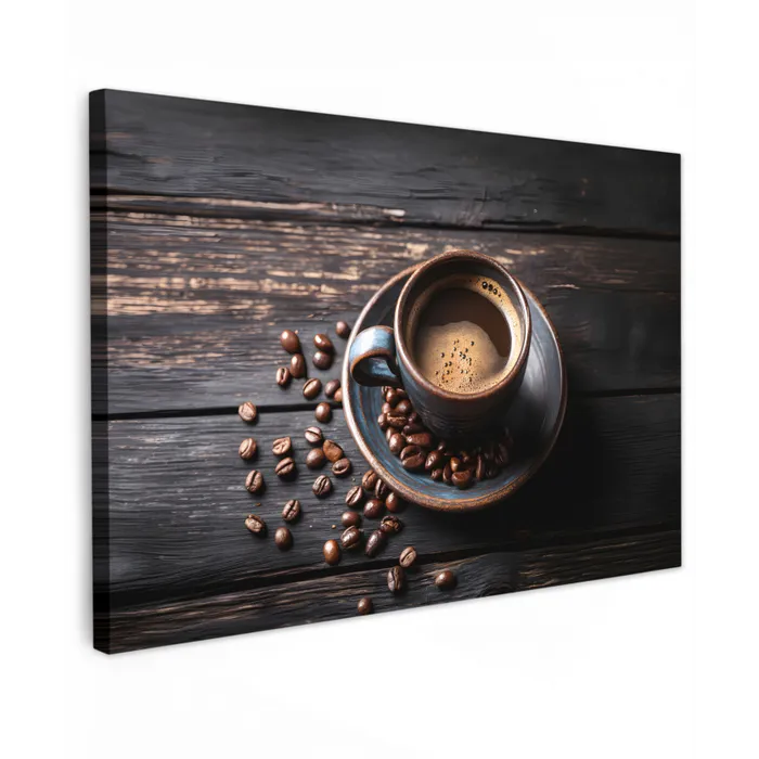 Kop - Koffie - Hout - Bonen canvas 2cm klein -z3d