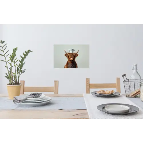 Schotse Hooglander - Bruin - Hoorns - Kokskleding Muursticker klein -eettafel
