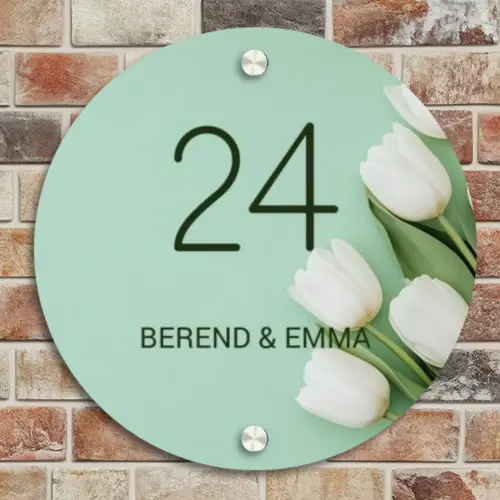 Witte tulpen - Klassiek Naambord Rond klein -sfeer2