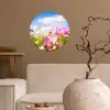 Bloemen - Wei - Paars - Gras - Wit - Wolken - Blauw Wandcirkel behangsticker klein -sfeer1