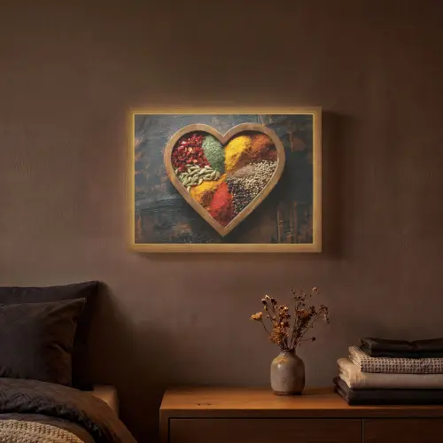 Houten - Hart - Kleurrijke - Specerijen Light Box met batterij (Wandlamp) middel -sfeer4