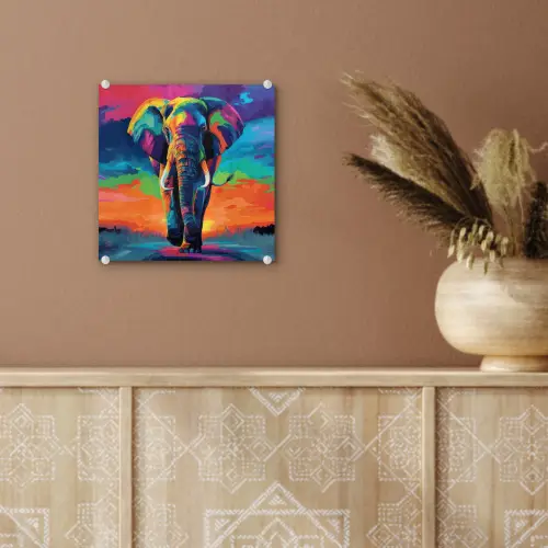 Olifant - Kleurrijk - Lucht - Abstract plexiglas 5mm klein -sfeer5