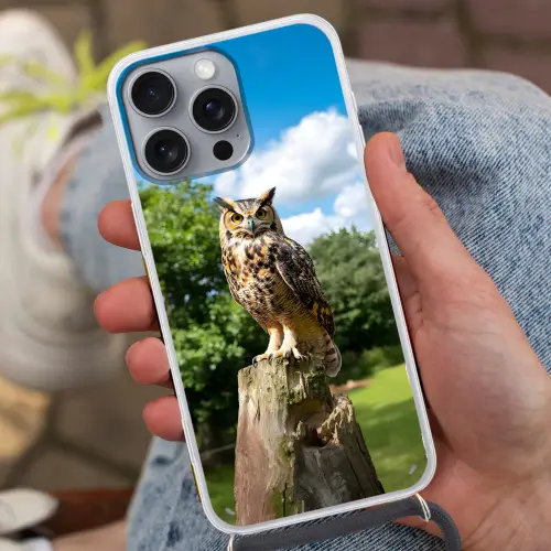 Uil - Boomstronk - Bos - Lucht Hoesje iPhone 16 Pro Max met koord klein -sfeer3
