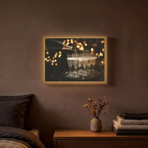 Lichtjes - Champagne - Dienblad - Glazen Light Box met batterij (Wandlamp) middel -sfeer4