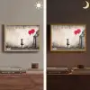 Kunst - Meisje - Ballonnen - Hart - Grijs Light Box met batterij (Wandlamp) middel -sfeer3
