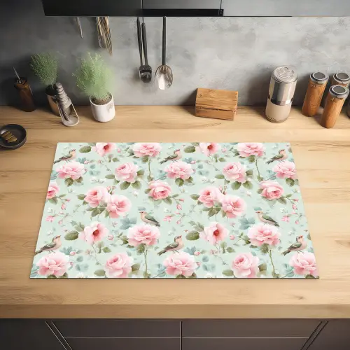Rozen - Vogels - Pastel - Kleurrijk Inductie beschermer vinyl 3mm klein 276 -sfeer5