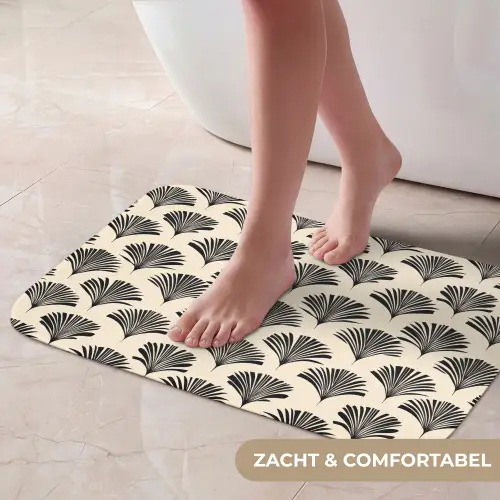 Waaiers - Botanisch - Zwart - Beige Badmat klein 997 -USP_ZachtNL