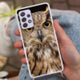 Oehoe - Uil - Portret - Bruin Hoesje Samsung Galaxy A52 5G met koord klein -sfeer3