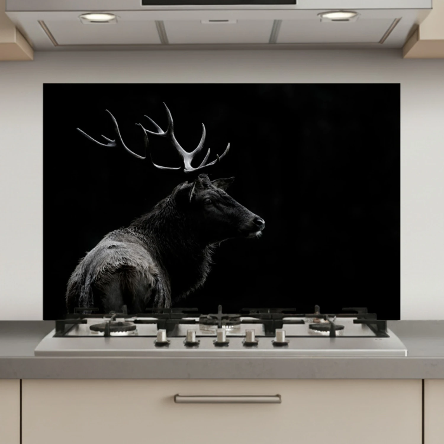 Hert - Zwart - Portret - Gewei - Dieren keuken achterwand spatscherm klein -3d_website