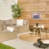Doorkijk - Lavendel - Bloemen - Hout - Zonsondergang - Paars tuinposter los doek klein -sfeer4