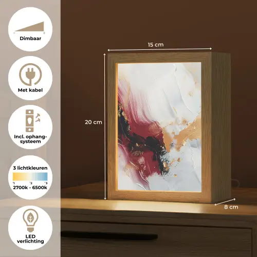 Rood - Abstract - Goud - Modern Light Box met kabel (Tafellamp) klein -USP_NL