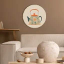 Oranje - Theepot - Bloemen - Bladeren Akoestische PET Vilt - Rond klein -sfeer1