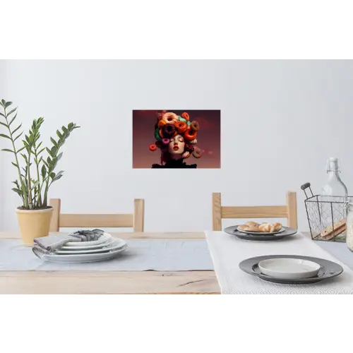 Vrouw - Donuts - Kleurrijk Muursticker klein -eettafel