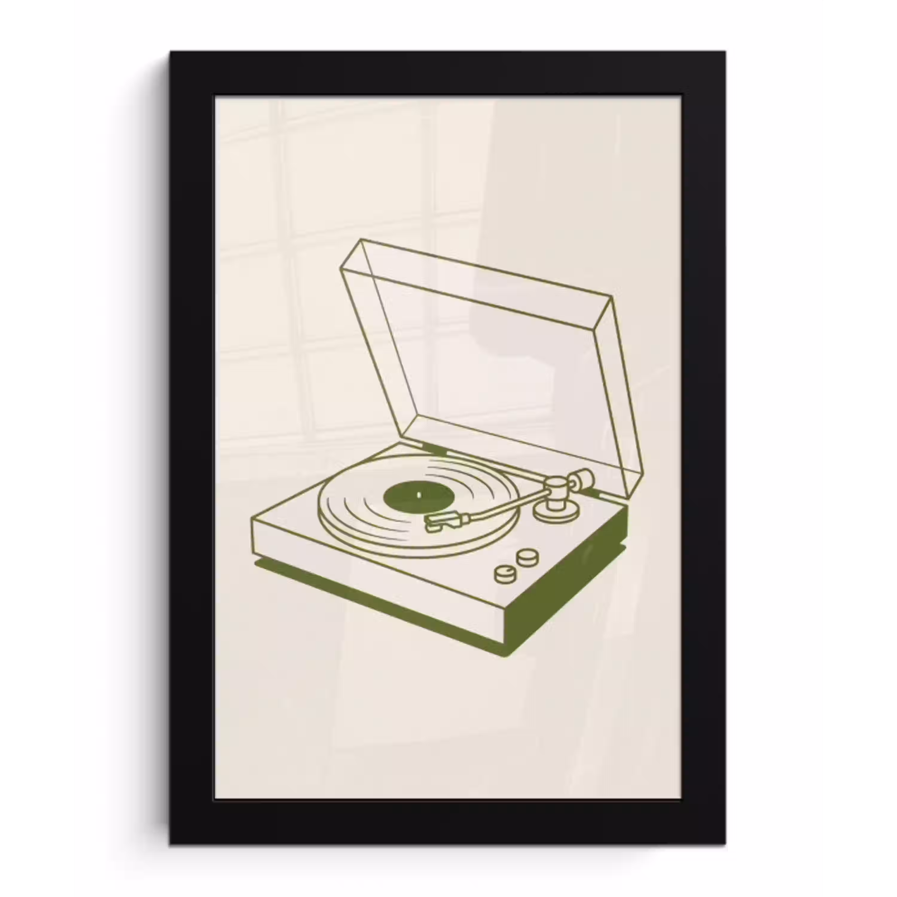 Platenspeler - Vinyl - Muziek - Minimalistisch - Groen fotolijst zwart zonder passe partout klein -3d