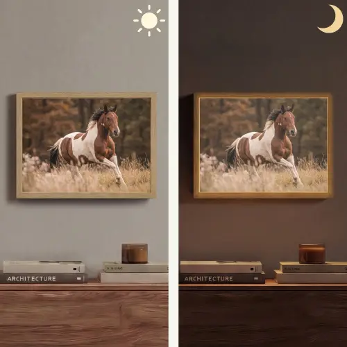 Paard - Bruin - Gras Light Box met batterij (Wandlamp) middel -sfeer3