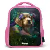 Bruine hond tussen de bloemen Kinderrugzak - Roze middel -3d
