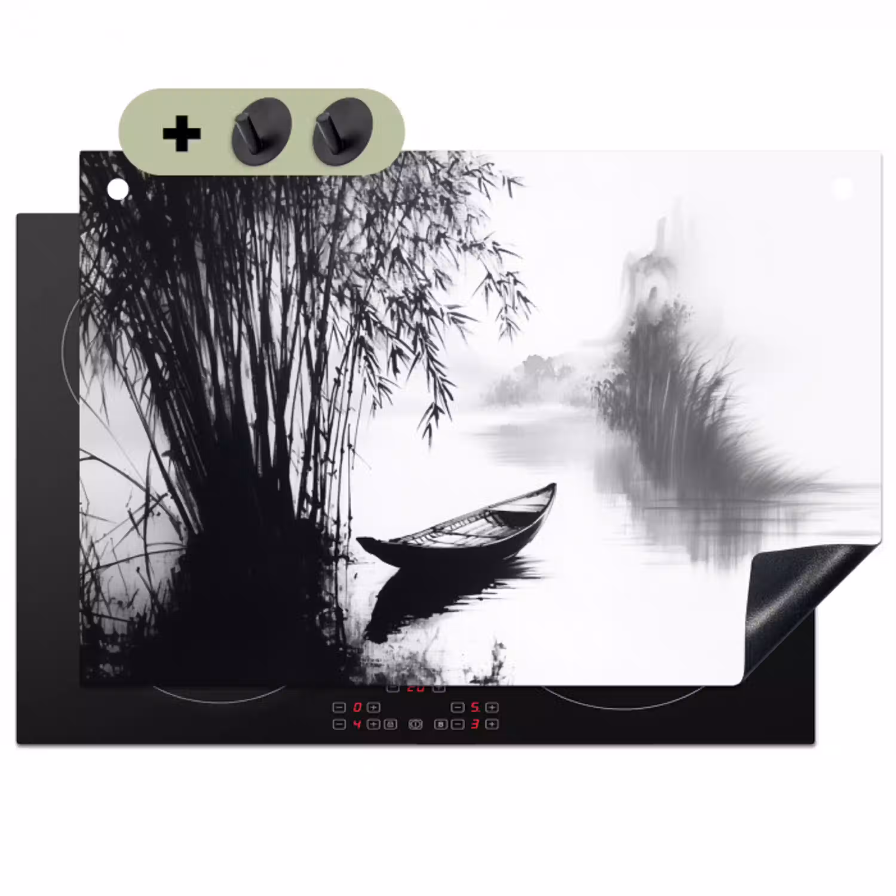 Boot - Rivier - Bamboe - Wit Inductie beschemer met haakjes klein -3d