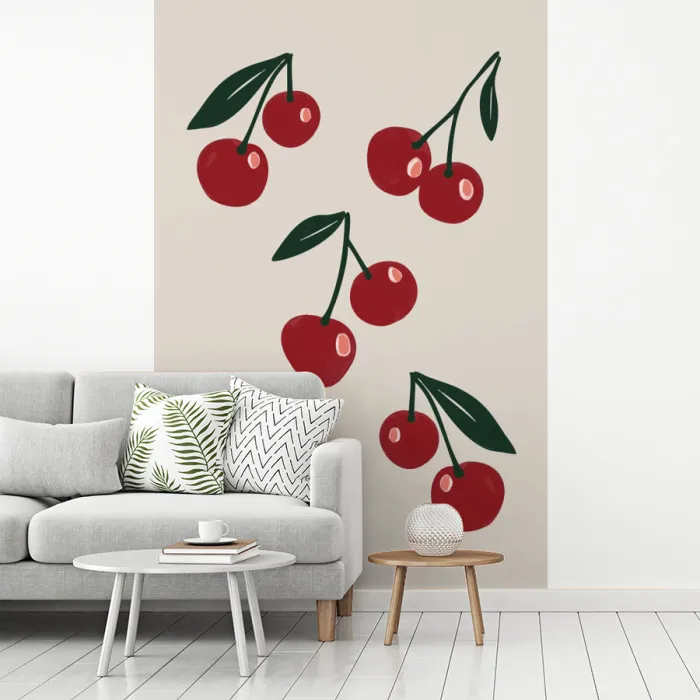 Kersen - Blaadjes - Rood fotobehang vinyl groot -woonkamer
