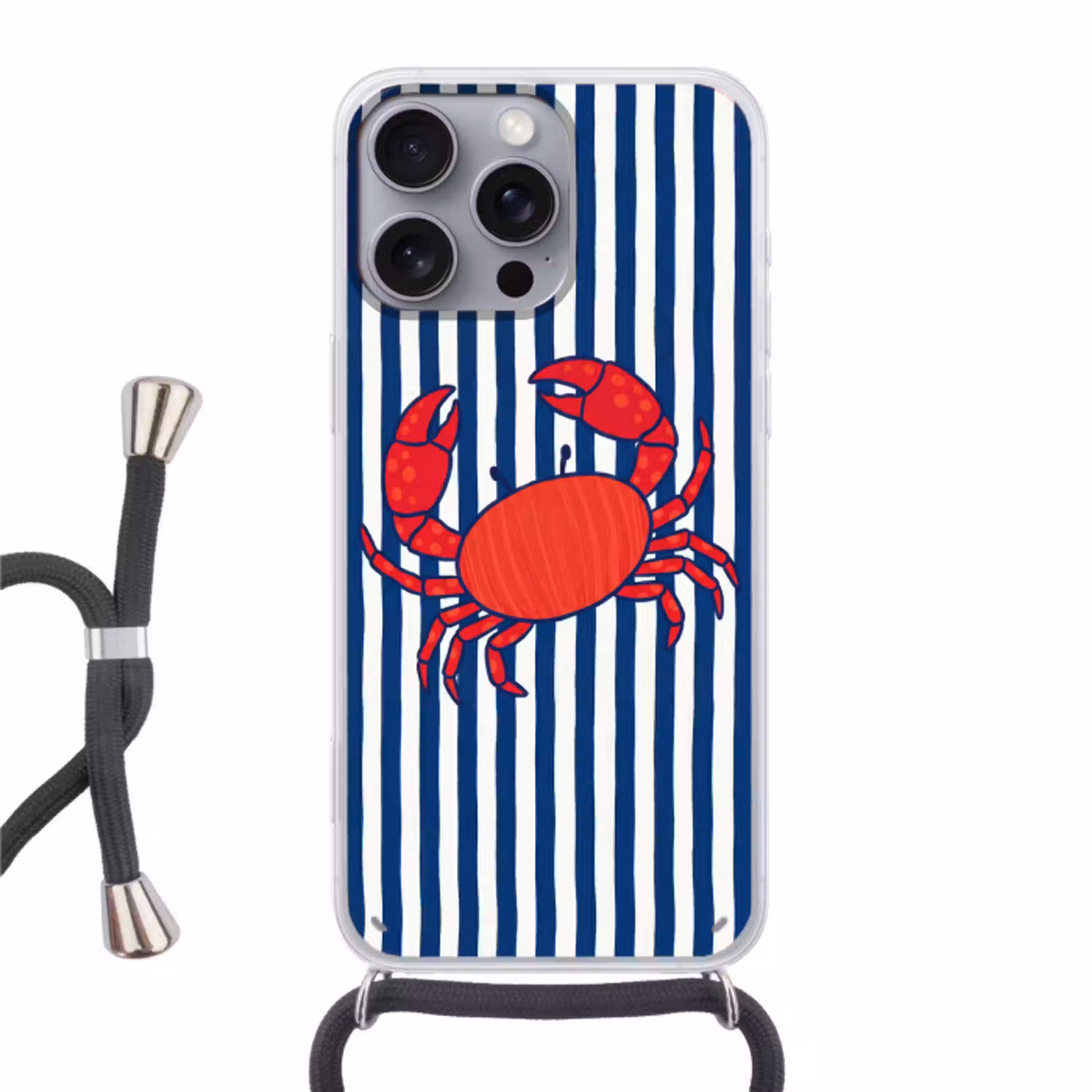 Krab - Strepen - Zeeleven - Illustratie - Rood Hoesje iPhone 16 Pro Max met koord klein -3d